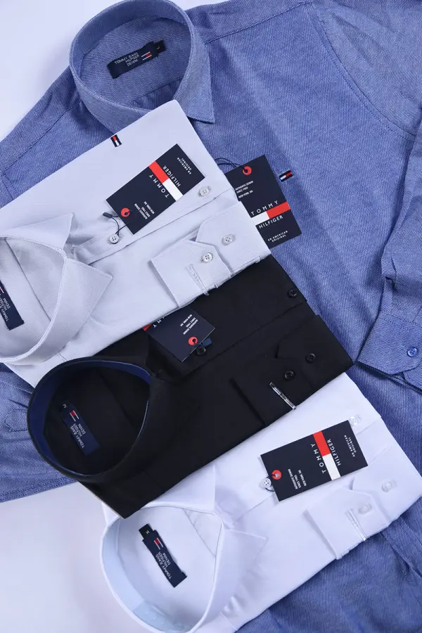 Pack de 4 Chemises Tommy Oxford coton piqué ( Bleu roi + Blanche + Gris clair + Noir )