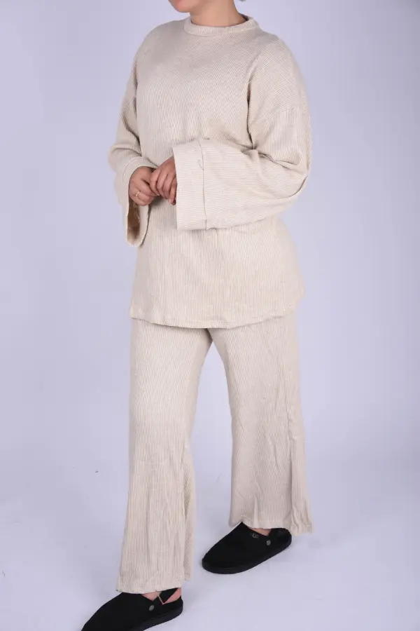 Ensemble Pull à manches retroussées - Beige