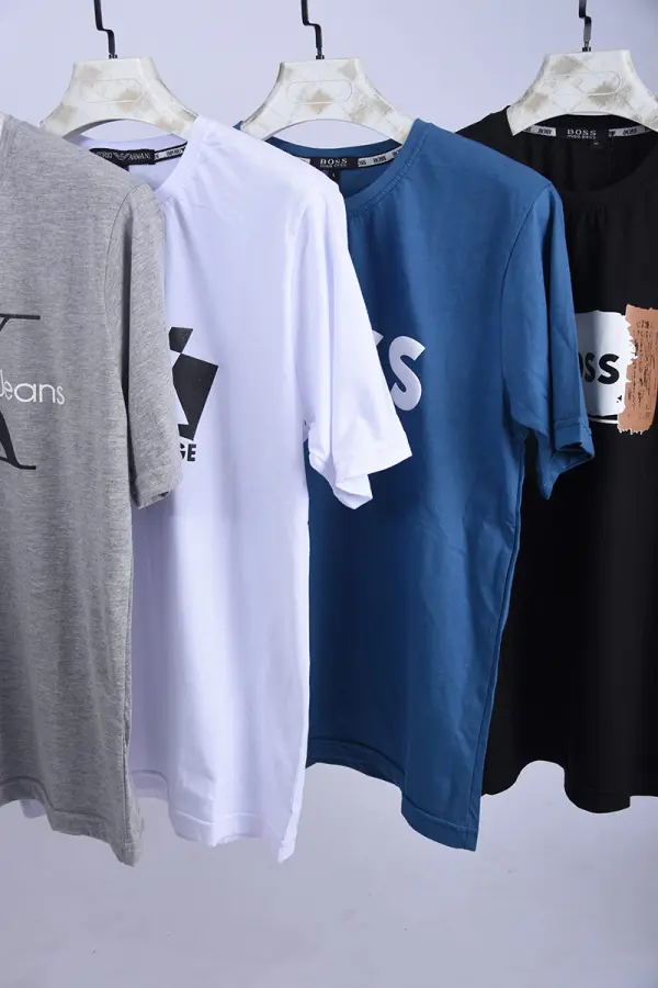 Pack de 4 T-shirts De Marques Tendance ( Noir + Bleu Roi + Gris + Blanc )